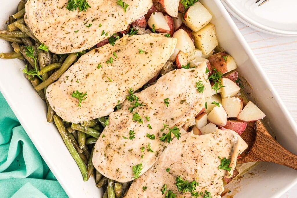 A close up shot of baked chicken.