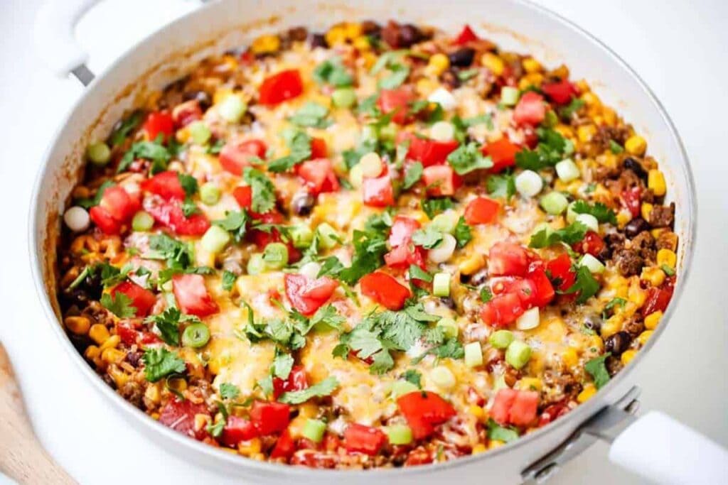 A close up shot of burrito bowl.