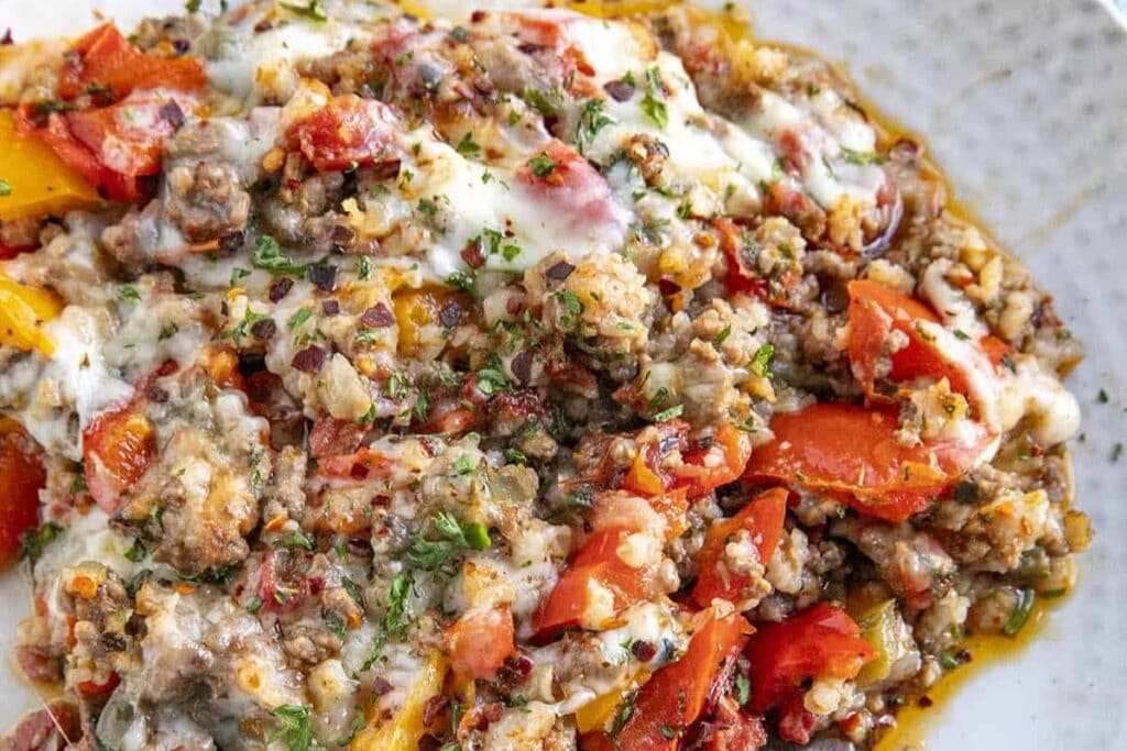 A close up shot of pepper casserole.