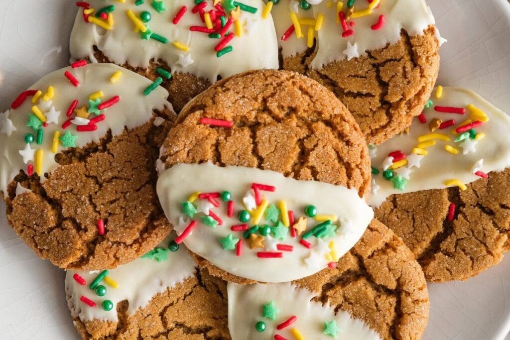 A close up shot of white chocolate cookies.