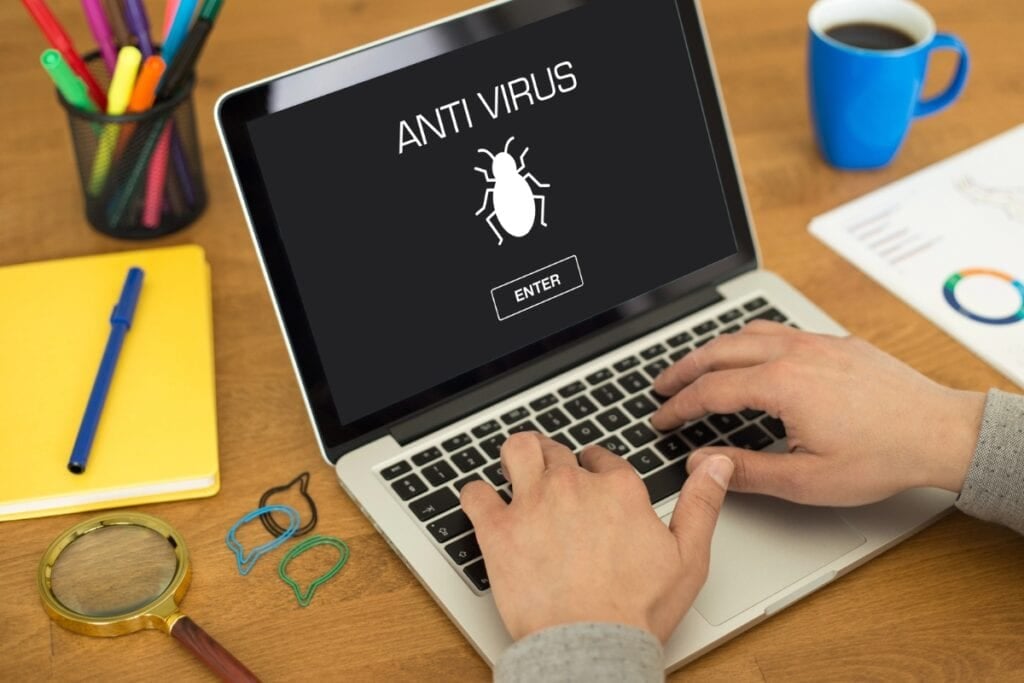 Laptop screen displaying antivirus software.