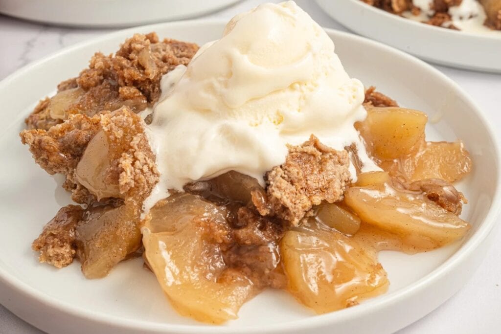 Apple dump cake on a plate.