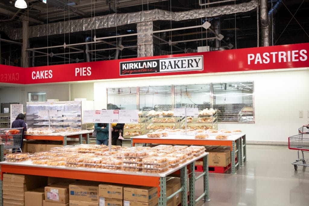 Bakery items displayed in Costco store.