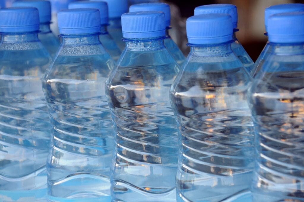 Neatly arranged bottled water.