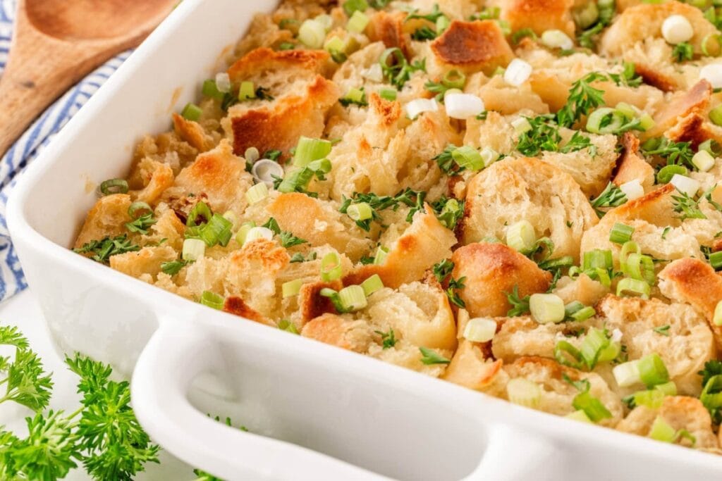 Chicken casserole in a baking dish.