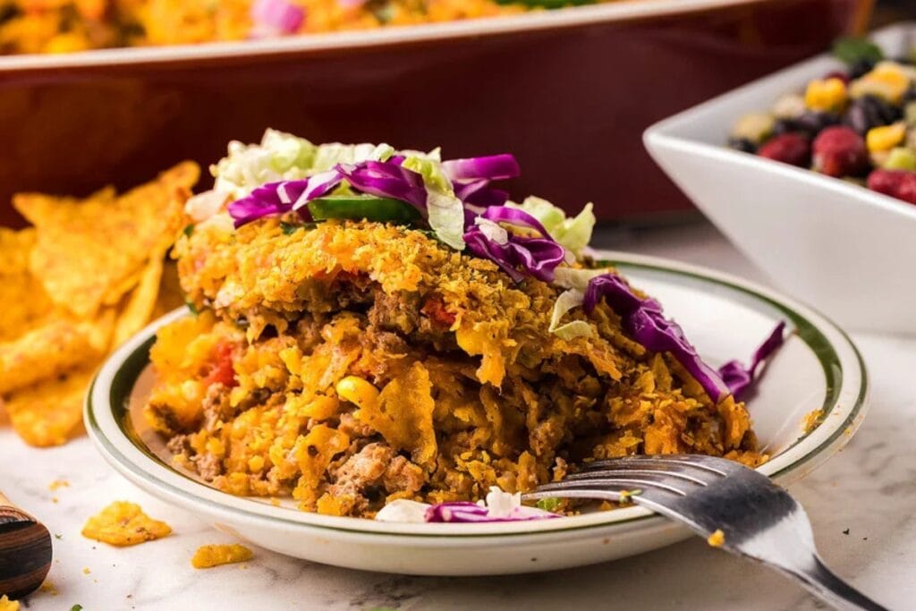Cool Ranch turkey taco casserole on a plate.