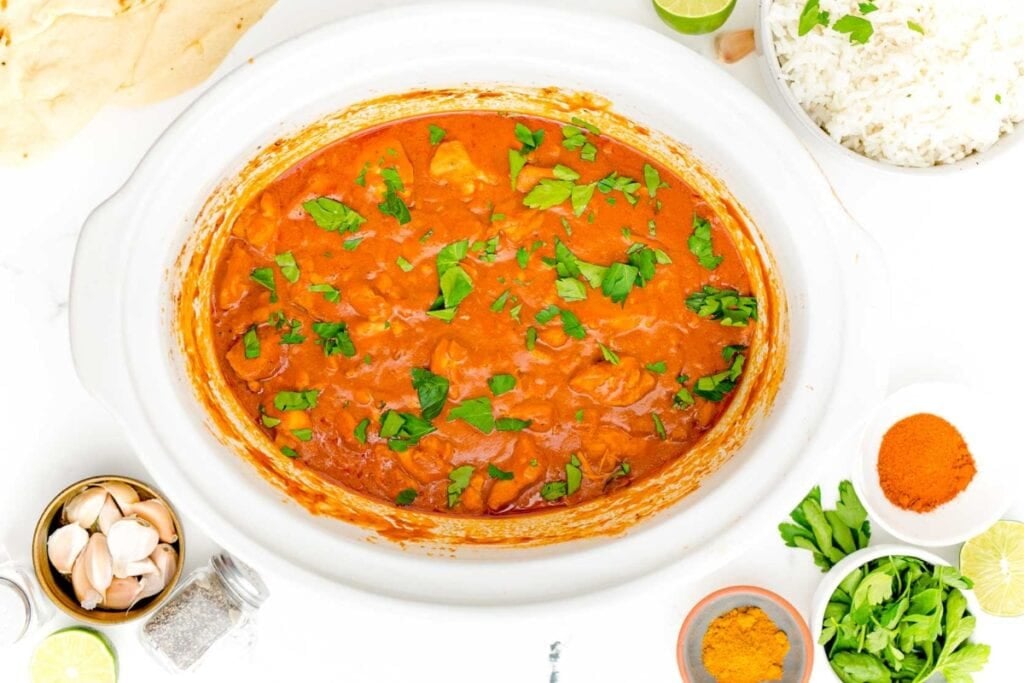 Butter chicken in a crockpot.