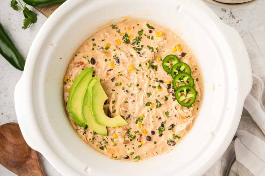 White chicken chili in a crockpot.