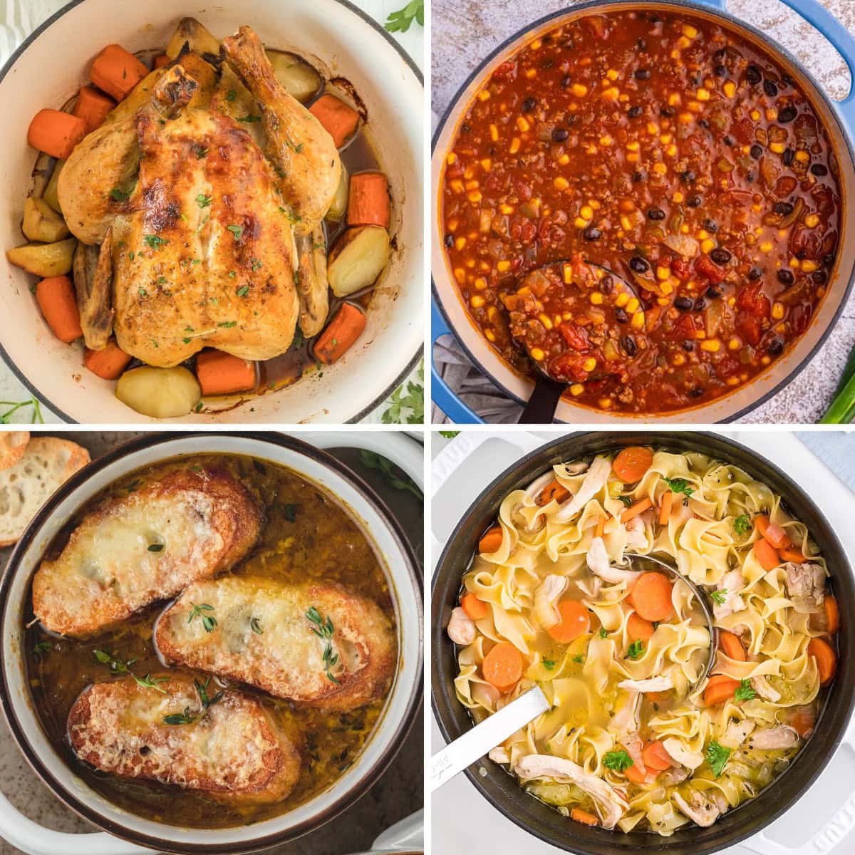 Collage of Dutch oven meals.