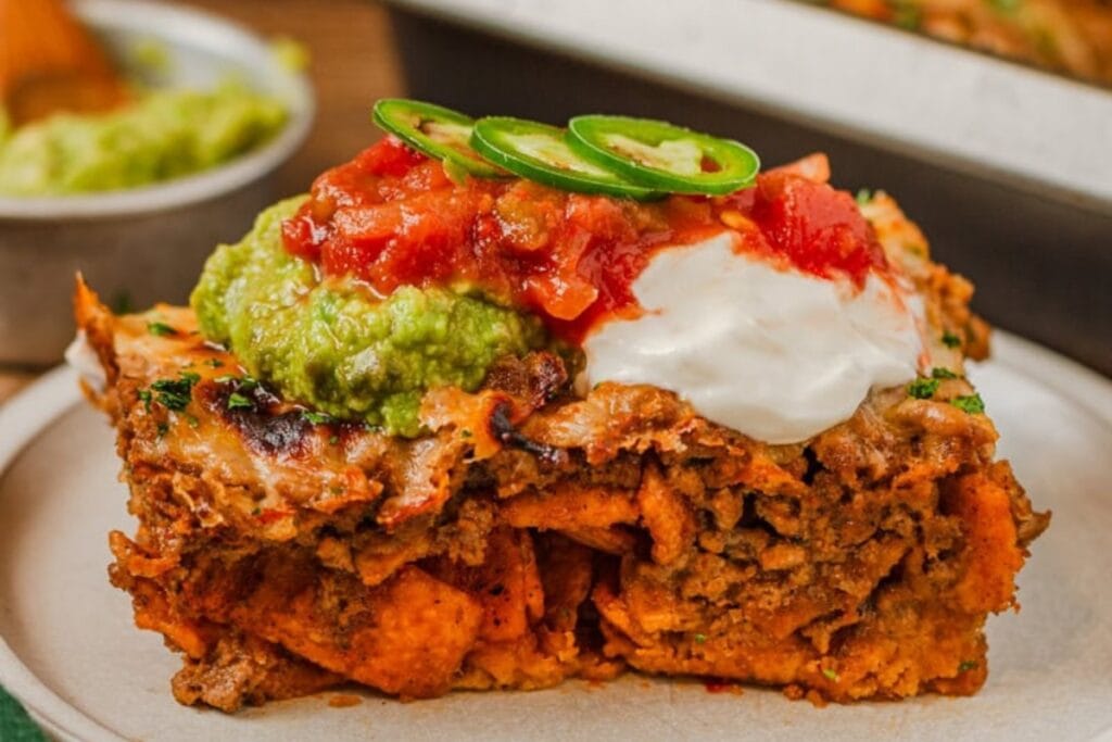 Frito tacos bake on a plate.