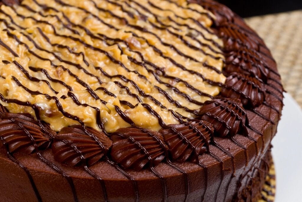 Close-up of German chocolate cake.
