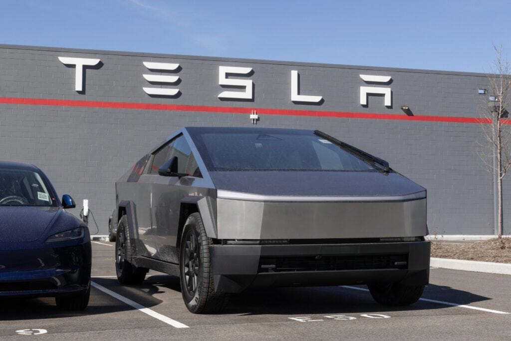 Tesla Cybertruck display at a dealership.
