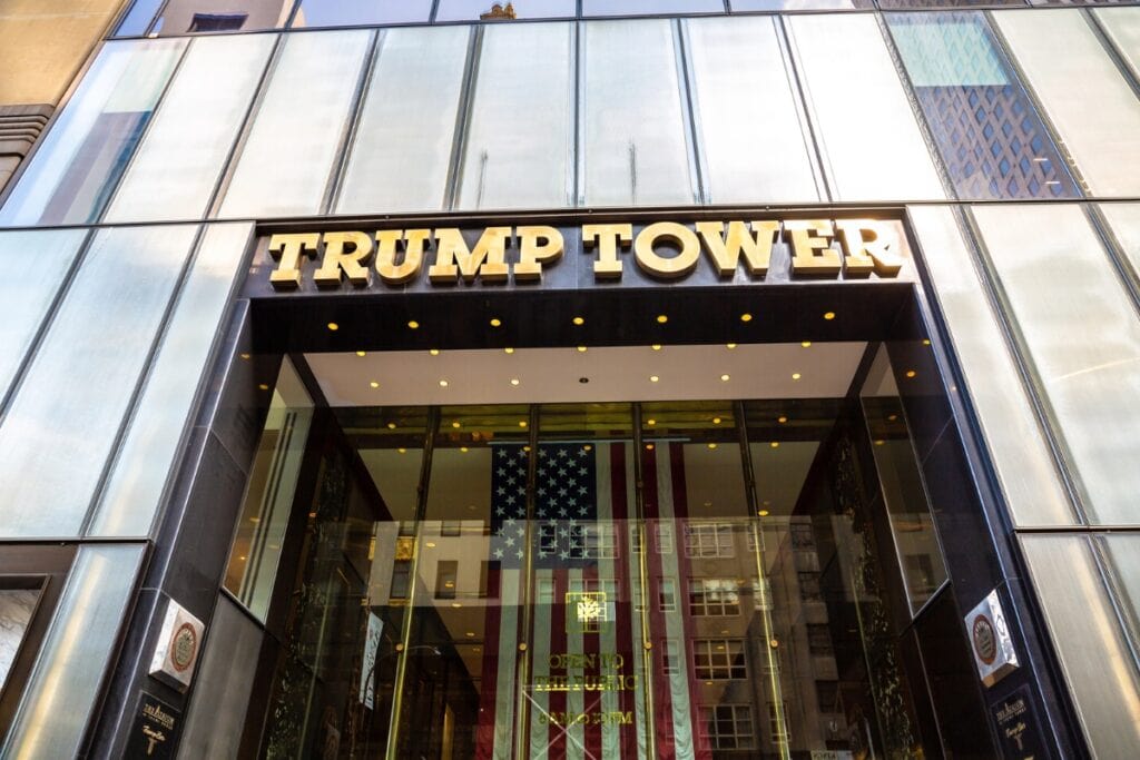 Entrance of Trump Tower building.