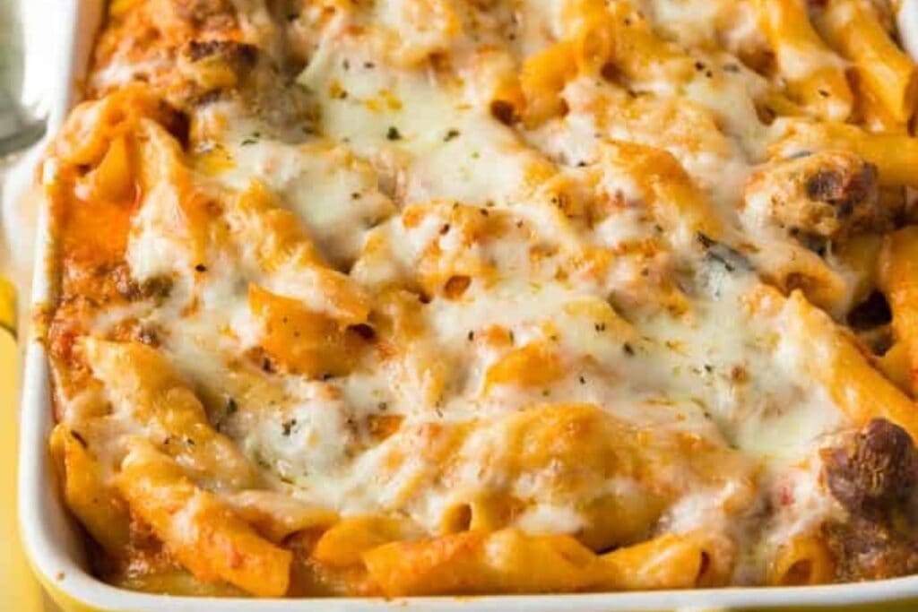 Penne alla Vodka Casserole in a baking dish.