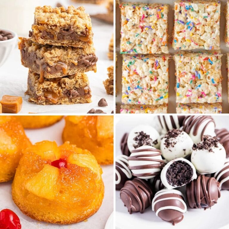 Collage of potluck desserts that wow a crowd.