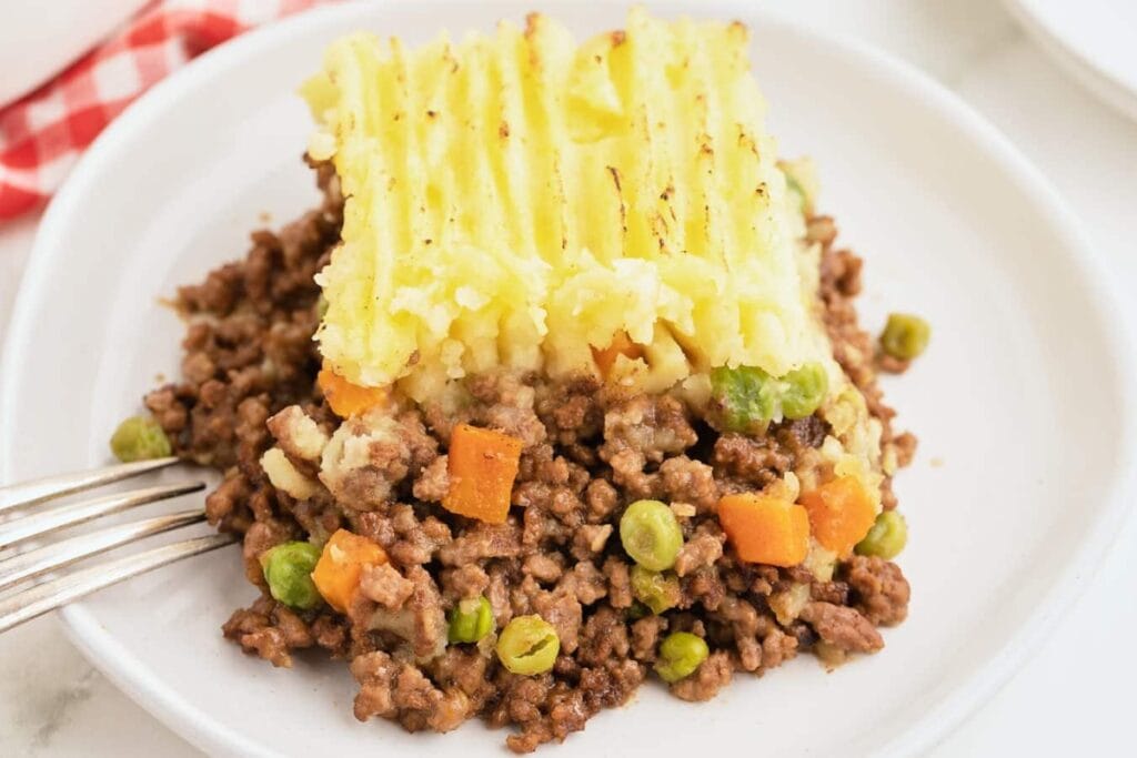 Shepherd's pie on a plate.