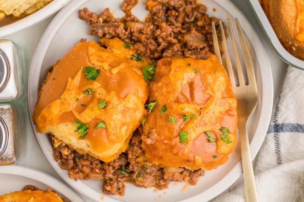 Sloppy Joe casserole on a plate.