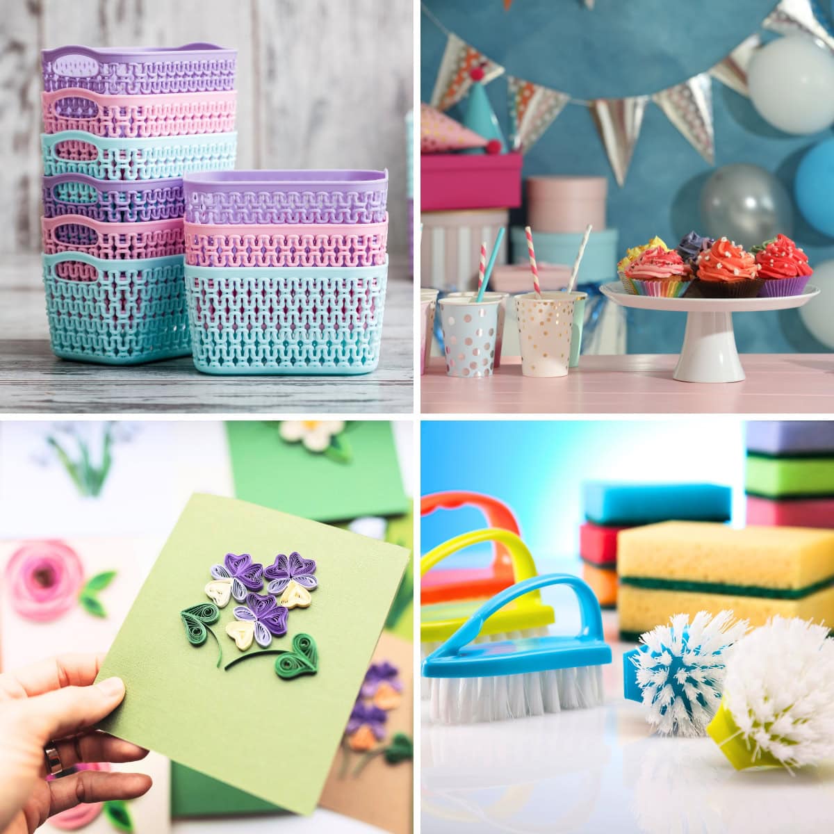 Collage of affordable items at Dollar Tree.