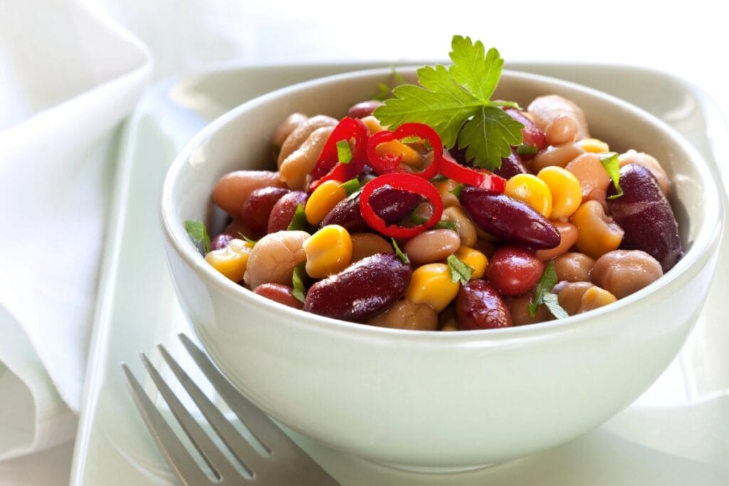 Three bean salad in a bowl.