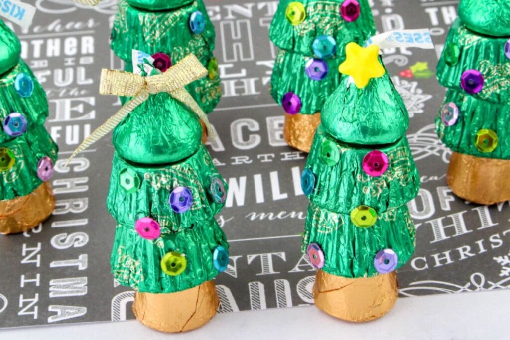 A close up shot of Candy Christmas tree treat.