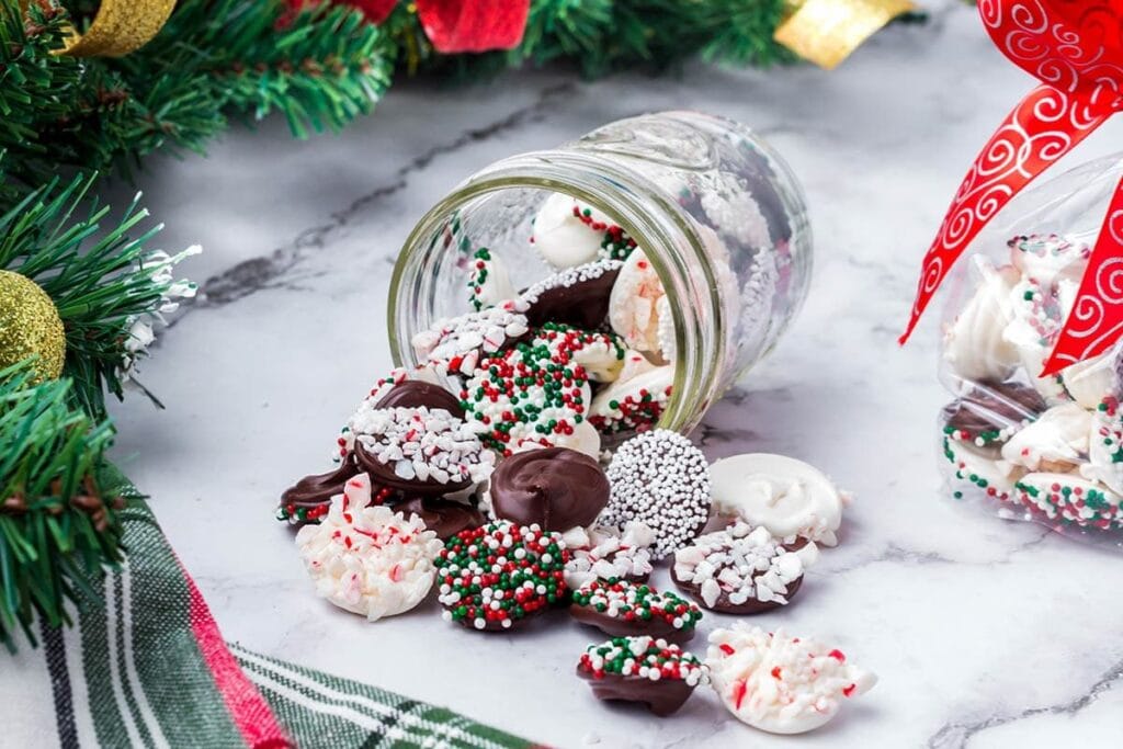 Chocolate Christmas candy close up shot.