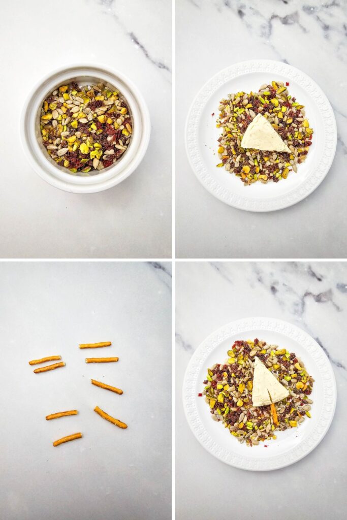 Process shot of Christmas cheese trees.