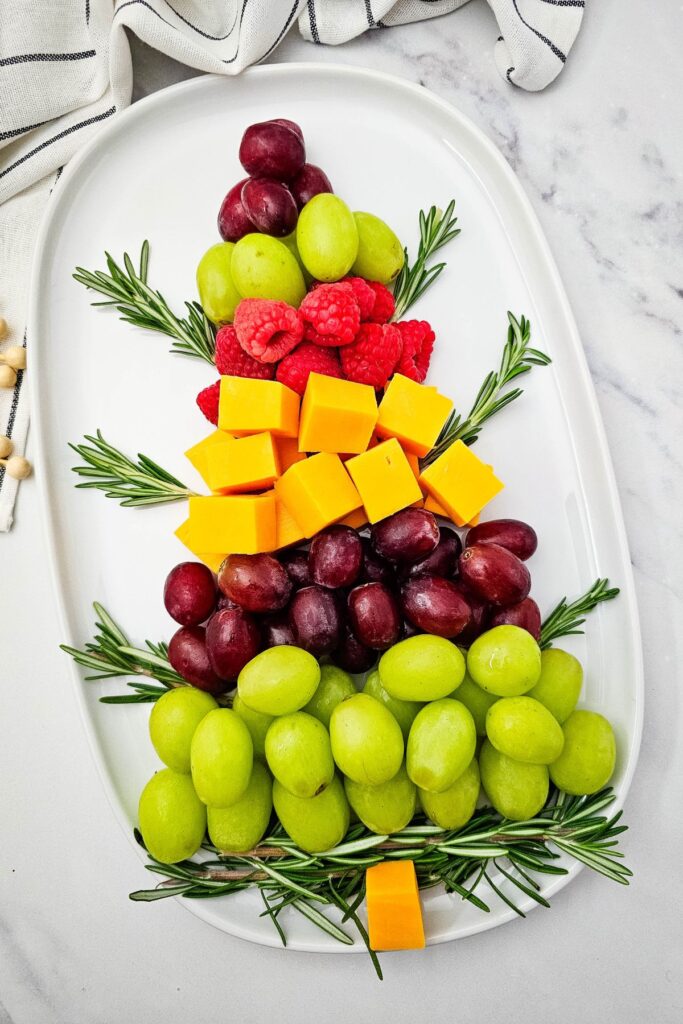 A close up shot of Christmas fruit platter.