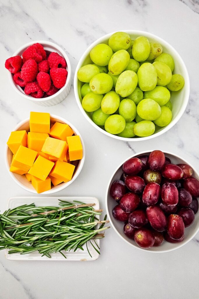 A close up shot of Christmas fruit platter ingredients.