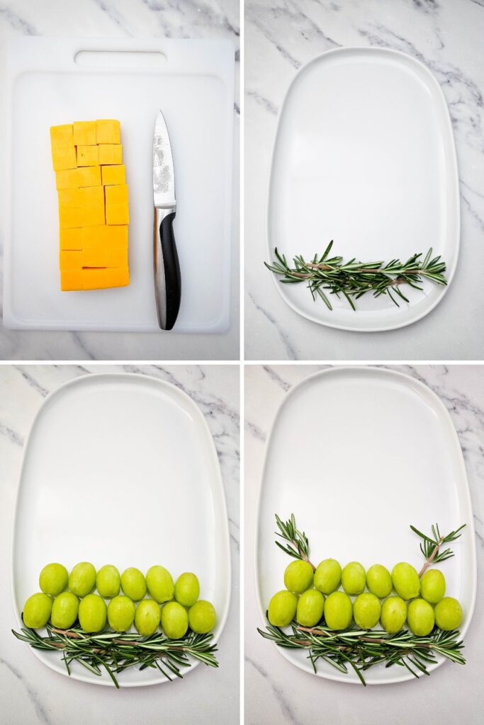 Process shot collage of Christmas fruit platter.