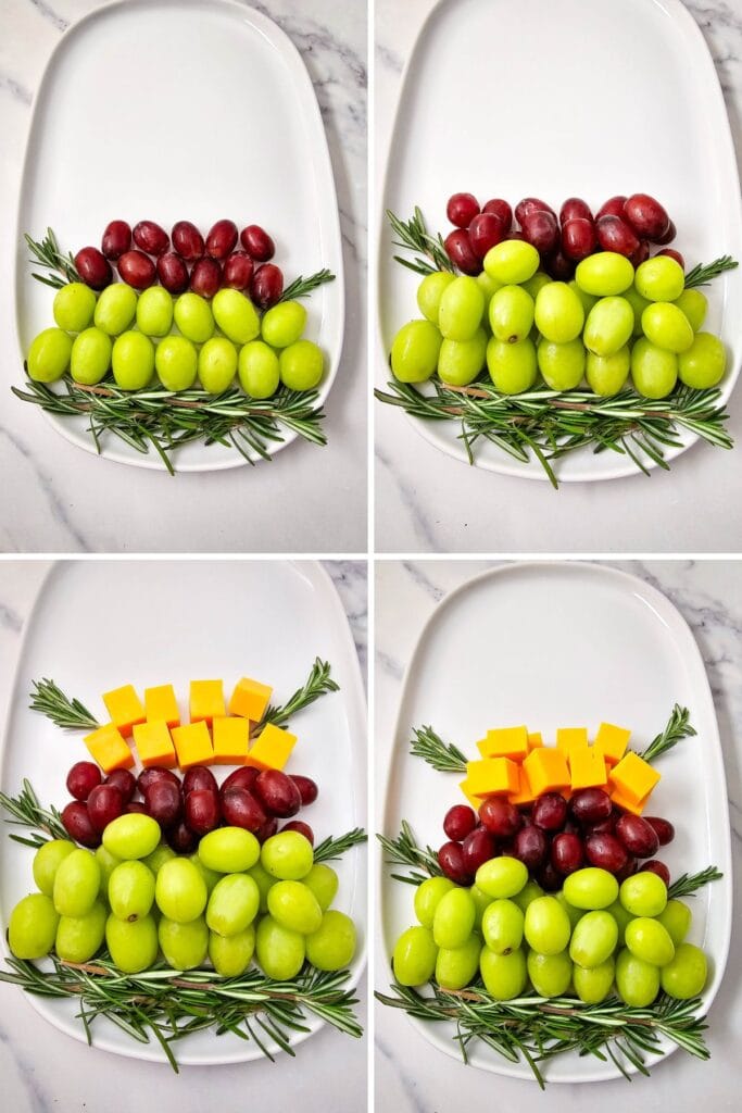 Process shot collage of Christmas fruit platter.