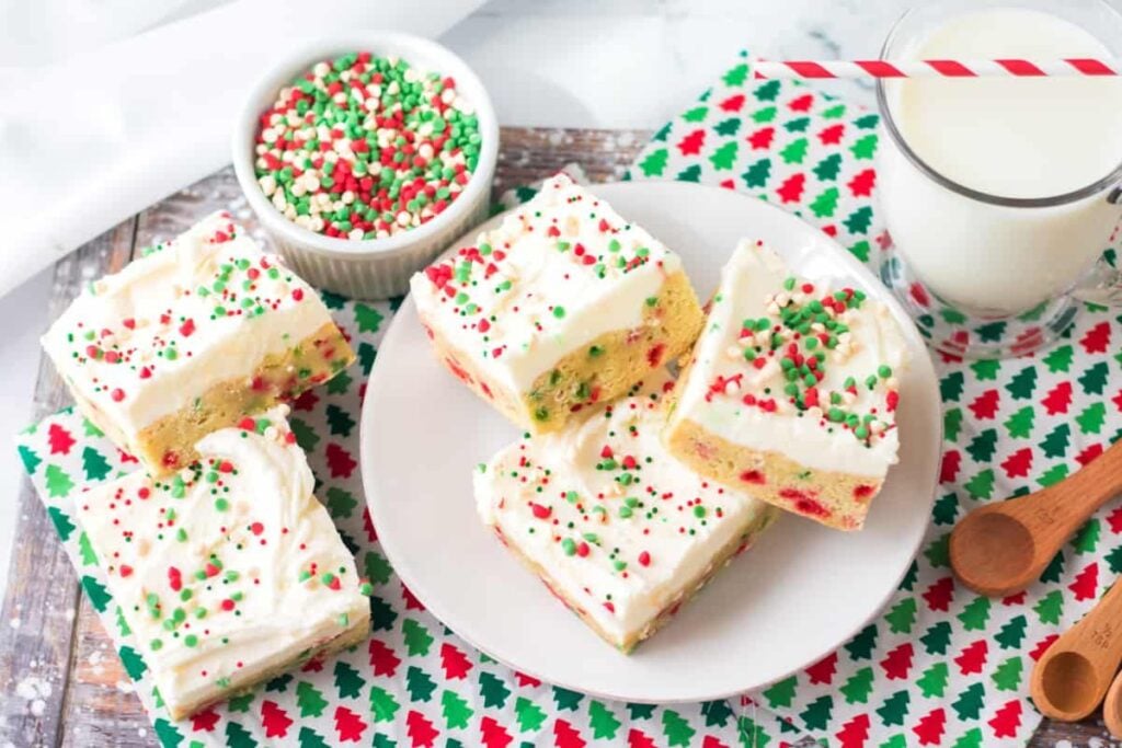 A close up shot of sugar cookie bars.