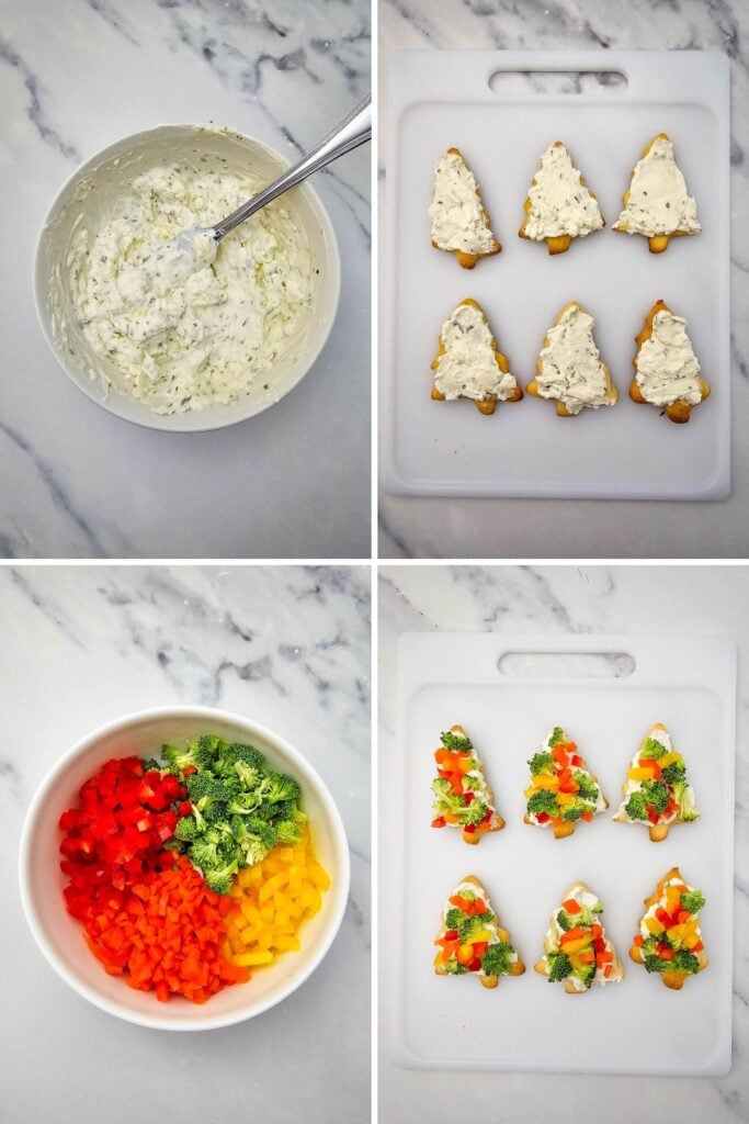 Christmas tree pizzas process shots collage.