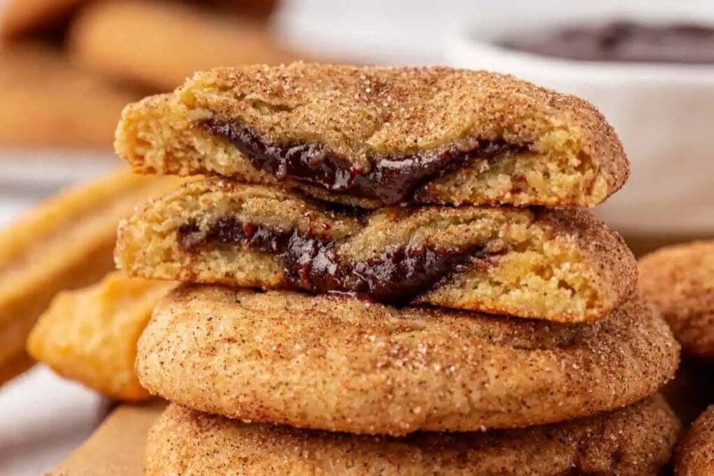 A close up shot of churro cookies.