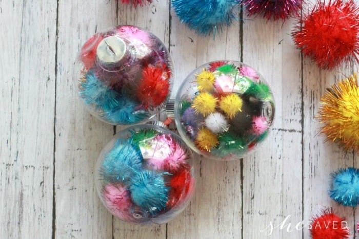 A close up shot of pom pom ornament.