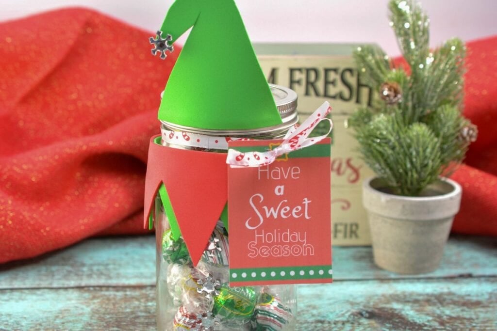 Candy gift jar close up shot.