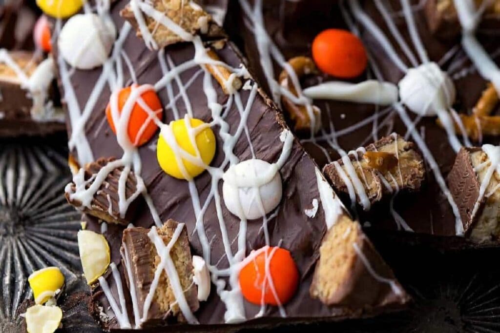 A close up shot of candy bark.