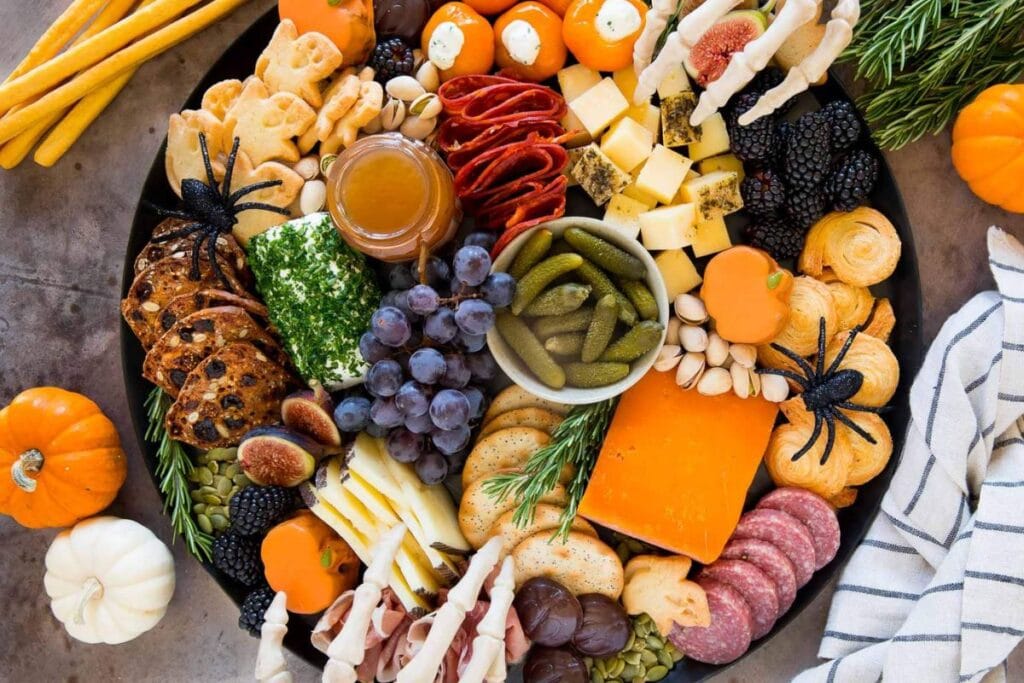 A close up shot of charcuterie board.