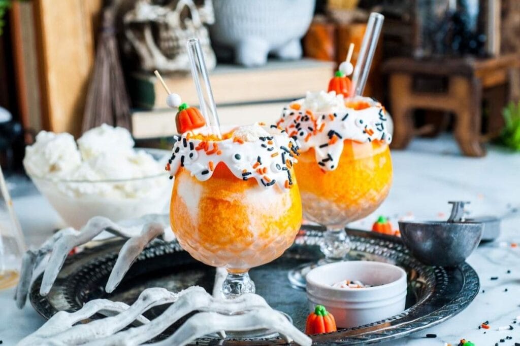 A close up shot of ice cream floats.