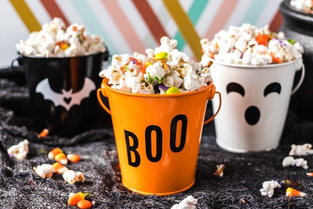 a close up shot of monster munch popcorn mix.