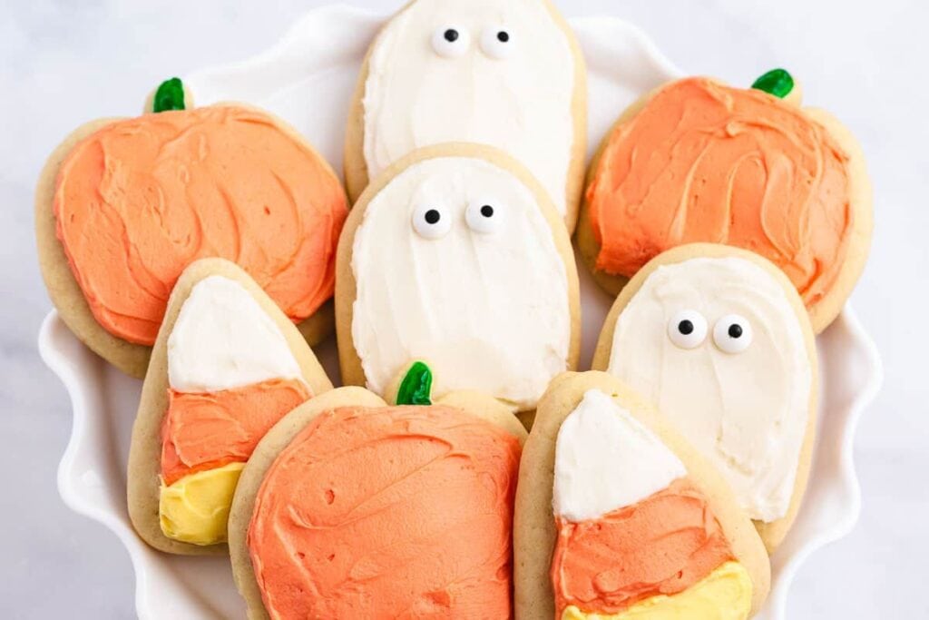 A close up shot of sugar cookies.