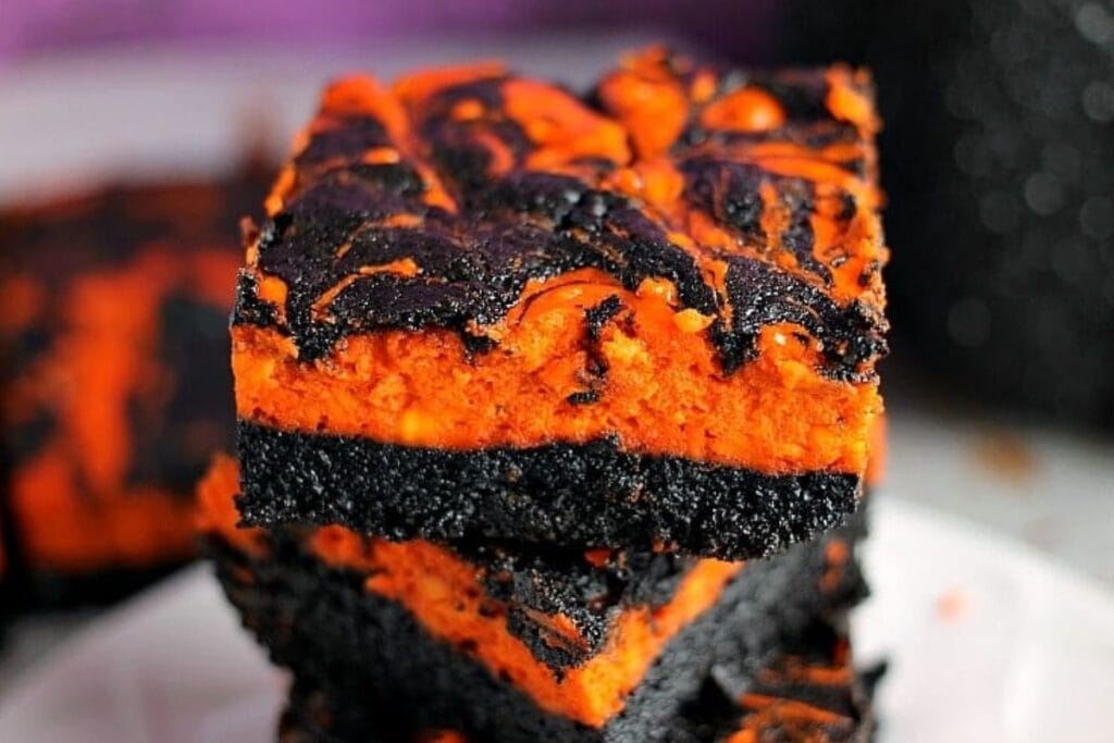 A close up shot of cream cheese brownies.