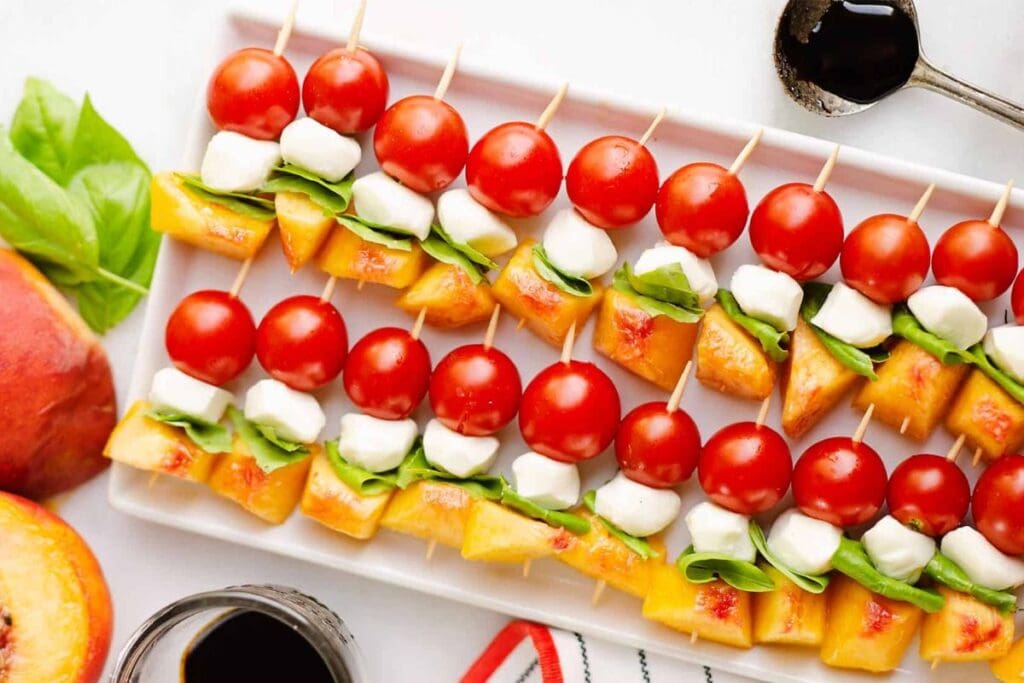 Peach caprese skewers