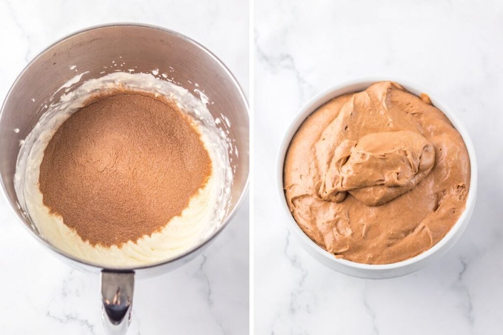 Process shots collage of hot chocolate dip.