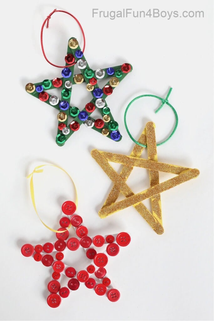 A close up shot of stick star ornaments.
