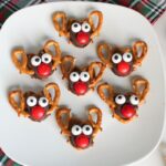 A close up shot of reindeer Rolo pretzels.