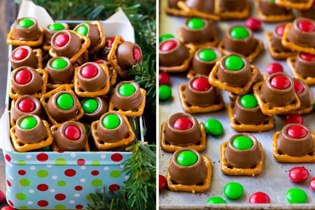 Collage of rolo pretzels.