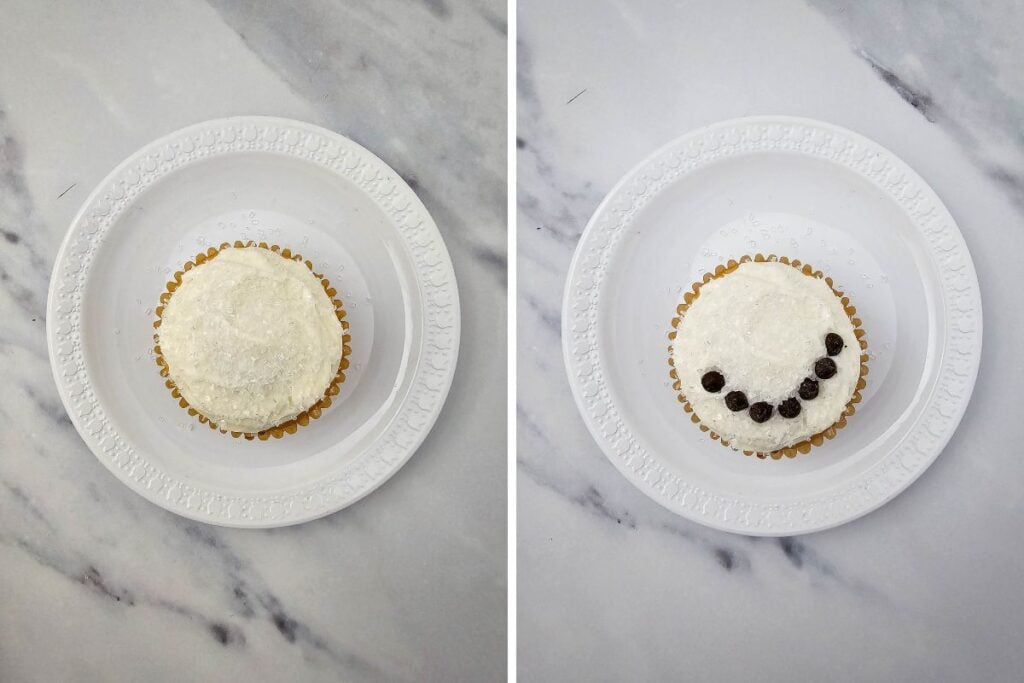 Snowman cupcakes process shots collage.