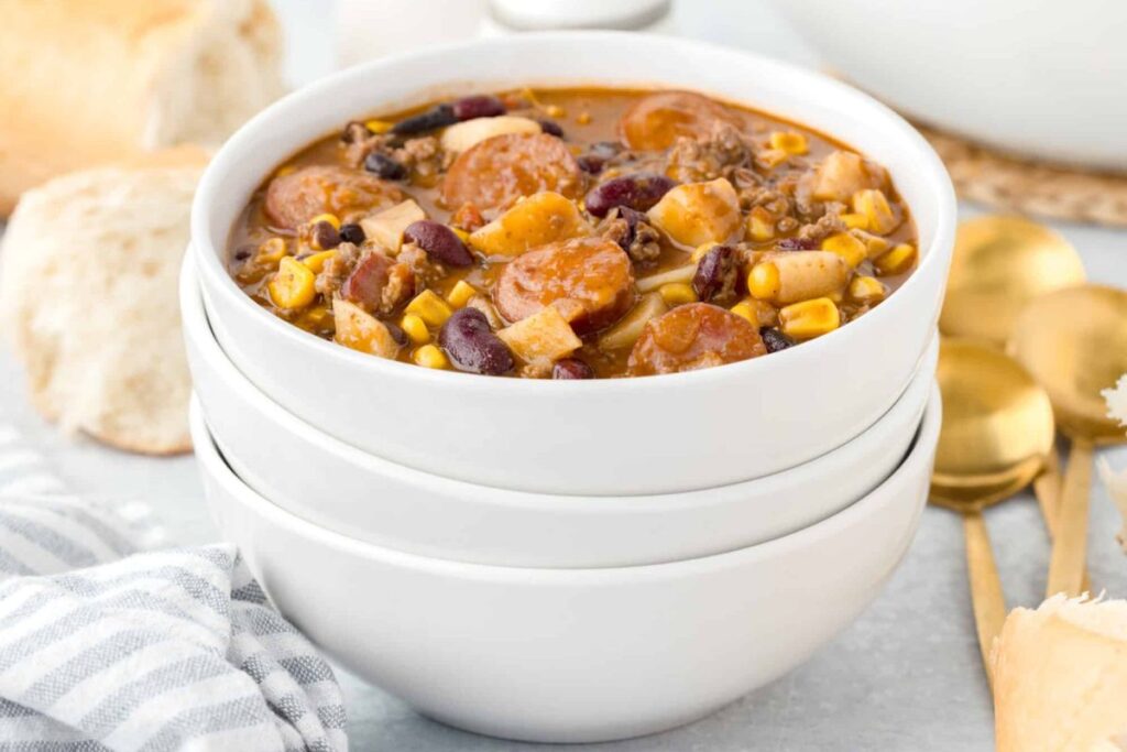 A close up shot of Texas cowboy stew.
