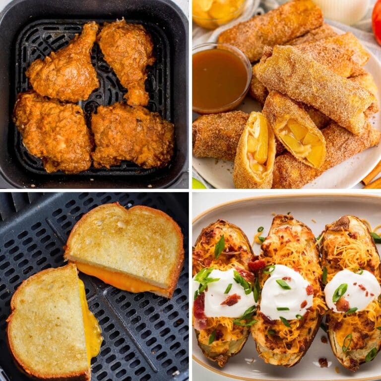 Collage of air fryer comfort foods.