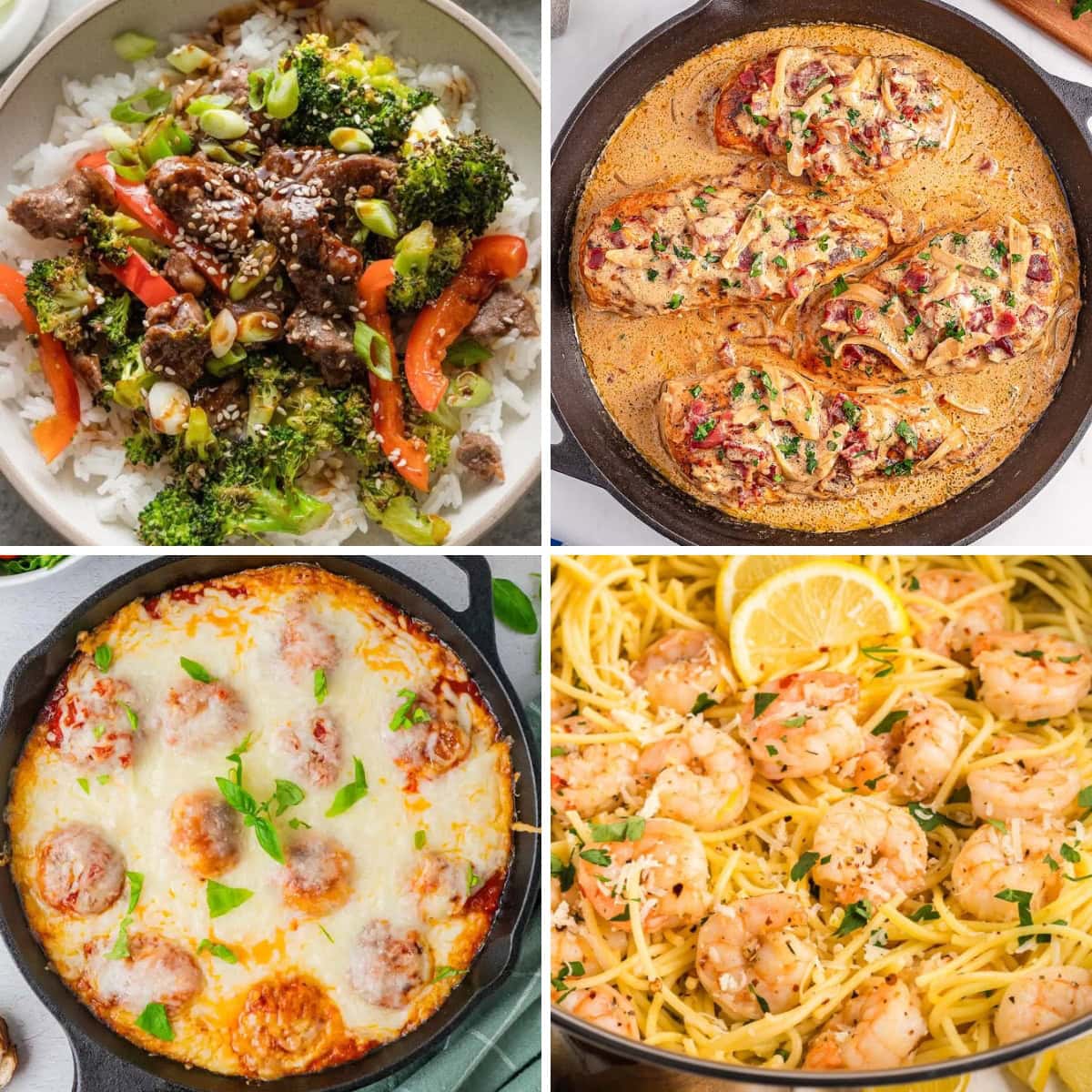 Collage of best dinner recipes with a variety of savory dishes.